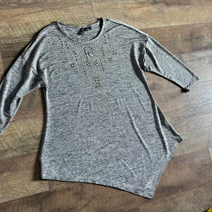Women's New Directions Gray Tunic Top with Gold Studs Size M